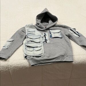 Kids Gray Hoodie with Denim Accents